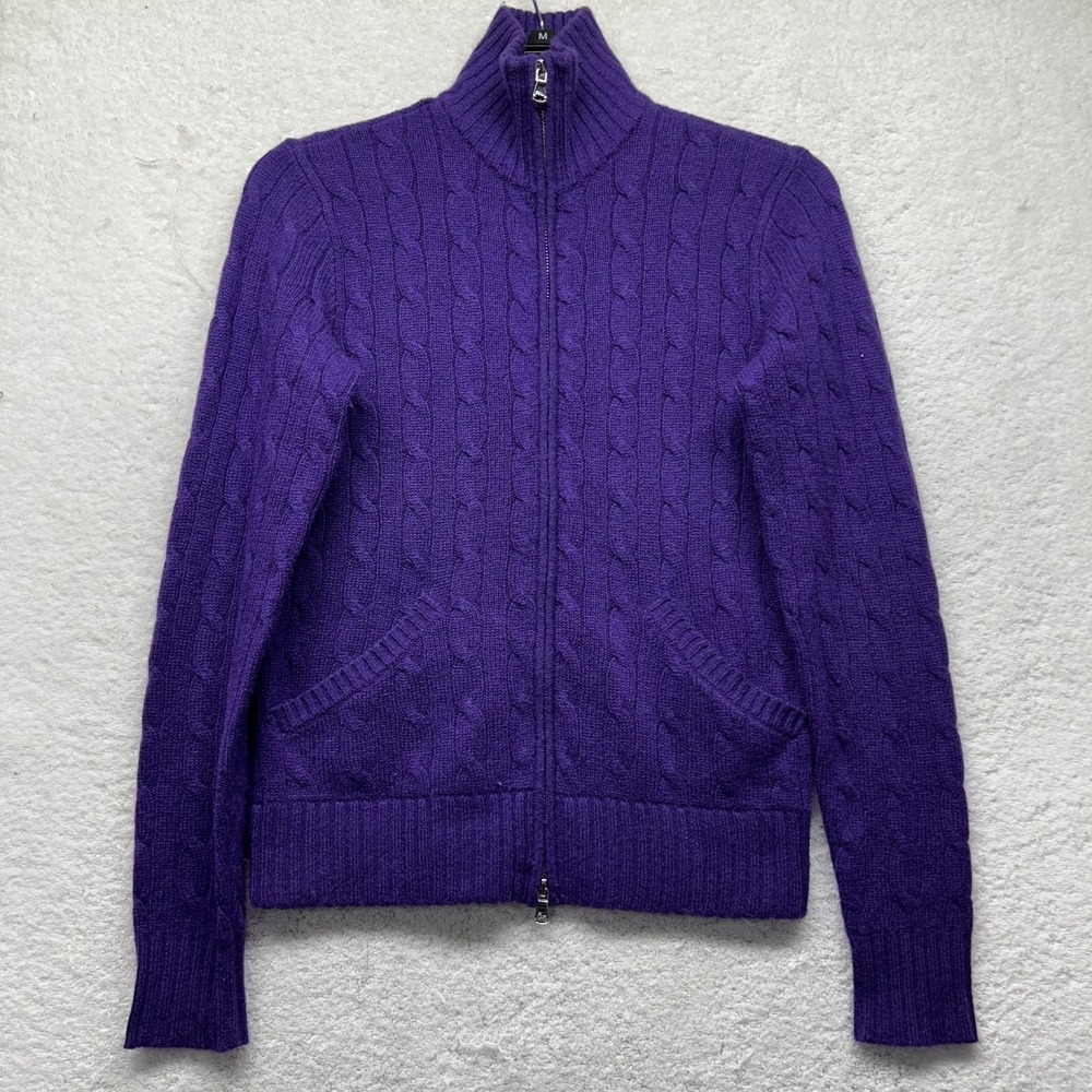 Ralph Lauren Womens Size S Black Label Cashmere Cable Knit Full Zip Jacket
